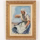 Smolensk, 1917 - Kiev, 2005 / Studio per il dipinto Nel cantiere / Monogramma T Ya in basso a destra e firma T Yablonska in basso a sinistra by Tetyana Nylivna Yablonska, oil on cardboard, offered Oct 2021