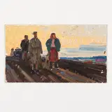 Olexandr Grigorovich Maksimenko, Vilkhovatka, 1916 - Kiev, 2011 / Strada con figure, oil on cartoncino