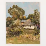 Viktor Poltavets, Pologi, 1925 - Kiev, 2003 / Casa di campagna, oil on cardboard