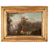 Achille Carrillo, Avellino, 1818 - Napoli, 1880 / Paesaggio con contadino / Firmato A Carrillo in basso a destra, oil on paper applicata on canvas
