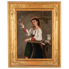 David Sani, Firenze, 1828 - 1914 / Popolana con bicchiere / Firmato D Sani in basso a sinistra, oil on canvas