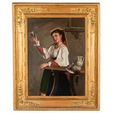 David Sani, Firenze, 1828 - 1914 / Popolana con bicchiere / Firmato D Sani in basso a sinistra, oil on canvas