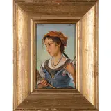 Roma 1858 - 1914 / La piccola filatrice / Firmato A Bonifazi in alto a sinistra e iscrizione Capri 1878 in alto a destra by Adriano Bonifazi, oil on panel, offered Feb 2022