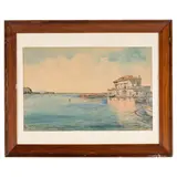 Vincenzo Loria, Salerno 1849 - La Spezia 1939 / Veduta del Lago di Fusaro con la casina Reale / Firmato V Loria, Fusaro in basso a sinistra