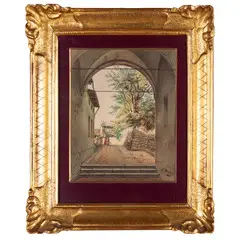 Luigi Premazzi, Milano 1814 - Costantinopoli 1891 / Scorcio con arco e figure / Firmato L Premazzi e datato 1843 in basso a destra, watercolour on cardboard