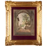 Luigi Premazzi, Milano 1814 - Costantinopoli 1891 / Scorcio con arco e figure / Firmato L Premazzi e datato 1843 in basso a destra, watercolour on cardboard