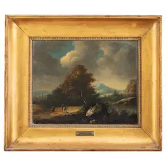 Massimo d'Azeglio, Torino, 1790 - 1862 / Paesaggio con cavaliere e viandanti, oil on canvas