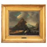 Massimo d'Azeglio, Torino, 1790 - 1862 / Paesaggio con cavaliere e viandanti, oil on canvas