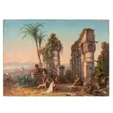 Jakob Alt, Francoforte sul Meno, 1789 - Vienna, 1872 / Rovine con accampamento di arabi / Firmato Alt, Roma e datato 1872 in basso a destra