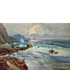 Felice Giordano, Napoli 1880 - Capri (Na) 1964 / Mareggiata a Capri / Firmato F Giordano in basso a destra, iscrizione sul retro Capri 1928, oil on canvas