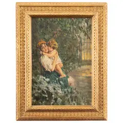 Miseno, 1894 - Napoli, 1989 / Mamma con bambino nel parco / Firmato G Panza in basso a destra by Giovanni Panza, oil on compensato, offered Feb 2022