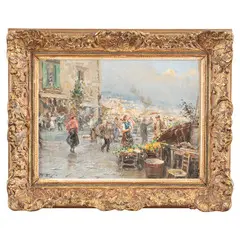 Miseno, 1894 - Napoli, 1989 / Scena di mercato / Firmato G Panza in basso a sinistra by Giovanni Panza, oil on compensato, offered Feb 2022