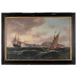 Giovanni Serritelli, Napoli, 1818 - 1891 / Marina con velieri / Firmato Serritelli in basso a destra, oil on canvas