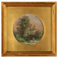 John Steeple, Londra, 1823 - 1887 / Scena campestre con figure, mixed media on cartoncino