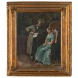 Salvatore Postiglione, Napoli 1861 - 1906 / La sorpresa / Iscritto Il dipinto è di mio fratello Salvatore, Luca Postiglione 1926 in basso a sinistra