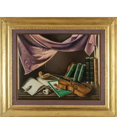 Gregorio Sciltian, Rostov Sul Don (Russia) 1900 - Roma 1985 / Natura morta con violino, 1981, oil on canvas