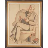 Mario Tozzi, Fossombrone 1895 - St. Jean-du-gard 1979 / Il bibliofilo, la lettura, 1927, red chalk on paper applicata on canvas
