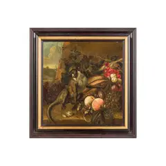 Melchior de Hondecoeter, Natura morta con scimmietta, oil on canvas