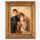 Emilio Borsa, Milano 1857 - Monza 1931 / I due fratellini / Firmato E Borsa Cremona e data 17 10 85 in alto a destra, oil on panel