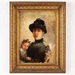 Milano 1857 - Monza 1931 / Ritratto di mamma con bambina / Firmato E Borsa e datato 15 12 85 in alto a destra by Emilio Borsa, oil on panel, offered May 2022