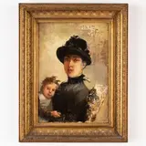 Emilio Borsa, Milano 1857 - Monza 1931 / Ritratto di mamma con bambina / Firmato E Borsa e datato 15 12 85 in alto a destra, oil on panel