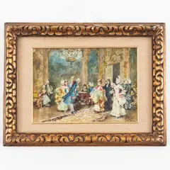 Firenze, 1854 - 1908 / Scena d'interno con figure / Firma A Ricci e dedica in basso a destra by Arturo Ricci, Acquarello su carta, offered May 2022