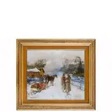 Alessio Issupoff, Vjatka, 1889 - Roma, 1957 / Paesaggio russo con contadini e cavalli / Firmato Alessio Issupoff in basso a sinistra