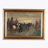 Felice Vellan, Torino 1889 - 1976 / Mercanti ad Arbanasse / Firmato Felice Vellan in basso a sinistra, oil on panel
