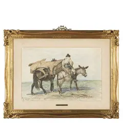 Giuseppe Raggio, Chiavari, 1823 - Roma, 1916 / Contadino con cavalli / Firmato G Raggio e datato 79 in basso a sinistra, Acquarello su carta