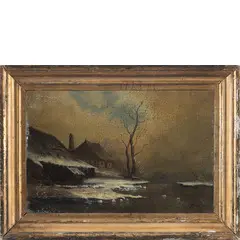 Andreas Schelfhout, L'Aia, 1787 - 1870 / Paesaggio invernale / Firmato Andreas Schelfhout e datato 1870 in basso a destra, oil on canvas applicata on panel