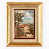 Carlo Follini, Domodossola (No) 1848 - Pegli (Ge) 1938 / Paesaggio con case e figure / Firmato Follini in basso a sinistra