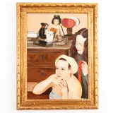 Antonio Moretti, Ritratto della moglie in un interno / Firmato A Moretti in basso a destra, oil on cardboard