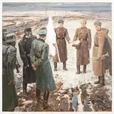 Yablonovo, 1930 / L'ultimatum / Firmato Zhuravel VK e datato 1985 in basso a destra by Vladimir Kuzmich Zhuravel, oil on canvas, offered Jul 2022