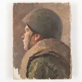 Verkhny Baskunchak, 1914 - Kiev, 1982 / Studio di soldato per il dipinto La difesa della fortezza del Volga by Olexandr Gavrilovich Budnikov, oil on canvas, offered Jul 2022