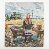 Oleksandr Mykhailovich Lopukhov, Gorodnya 1925 - Kiev, 2009 / Contadina al pozzo / Firmato A Lopuhov e datato 85 in alto a destra