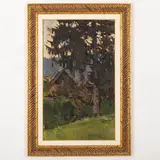 Kiev, 1936 - 2018 / Paesaggio con abete / Firmato Golembiesvska in basso a destra by Tetyana Mykolaivna Golembievska, oil on cardboard, offered Jul 2022