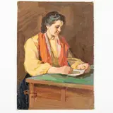 1920 - 1993 / La scrittrice / Firmato Pianida e datato 1962 in basso a sinistra by Boris Nikitovich Pianida, oil on cardboard telato, offered Jul 2022
