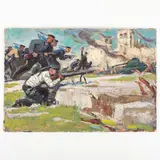 Anatoly Mykolayevich Grachev, Baku, 1922 - Kiev, 1988 / Battaglia a Sebastopoli, oil on cardboard
