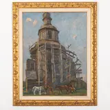 Sergey Ivanovich Grosh, Brazhyntsi, 1911 - Kiev, 1990 / Scorcio di chiesa / Firmato S Grosh e datato 78 in basso a destra, oil on canvas applicata on cardboard