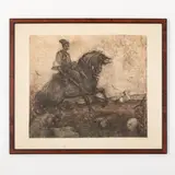 Vesele, 1904 - Kiev, 1997 / Pensiero al cosacco Golgota dalla serie Dumas e canti popolari ucraini / Firmato M Deregus in basso a destra by Mykhaylo Gordyevich Deregus, etching, offered Jul 2022