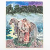 1933 - 2001 / Canzone ucraina, Di chi è questo cavallo con la criniera grigia / Firmato Zaretska in basso a destra by Grigorieva Maya Sergeevna Zaretskaya, mixed media on paper, offered Jul 2022