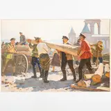 Basovo, 1914 - 1980 / Lenin e i rivoluzionari a lavoro / Firmato Petukhov in basso a destra by Vasyl Opanasovich Petukhov, oil on canvas, offered Jul 2022