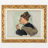 Oleksandr Mykhailovich Lopukhov, Gorodnya 1925 - Kiev, 2009 / Ritratto di cosacco con la pipa / Firmato Lopukhov e datato 61 in basso a destra
