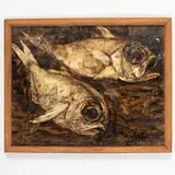 1938 / I pesci by Galina Mikhailovich Scerbina, mixed media on cardboard, offered Jul 2022