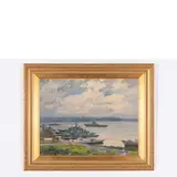 Tokarevo, 1928 - 2017 / Veduta di porto / Firmato Solodovnikov e datato 88 in basso a destra by Olexiy Pavlovich Solodovnikov, oil on cardboard, offered Jul 2022