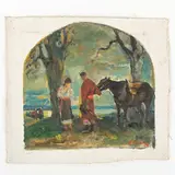 Grigoriy Stepanovich Vasetskiy, Novoivanovka, 1928 / L'addio del cosacco / Firmato Vasetskiy e datato 75 in basso a destra
