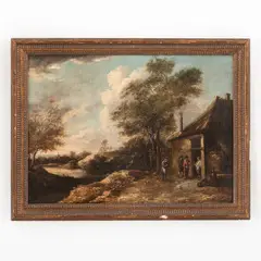 Thomas van Apshoven, Paesaggio con casa e contadini, oil on canvas