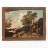 Thomas van Apshoven, Paesaggio con casa e contadini, oil on canvas