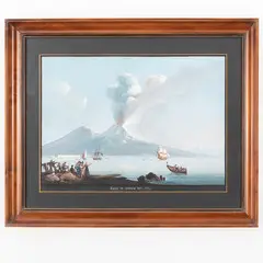 Camillo da Vito, attivo a Napoli 1794 - 1845 / Eruzione di cenere del 1834 / Firmato Camillo de Vito in basso a sinistra, gouache on paper