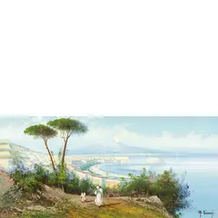 Maria Gianni, 1873 - 1956 / Veduta della baia di Napoli con il Vesuvio sullo sfondo / Firmato M Gianni in basso a destra, watercolour on paper